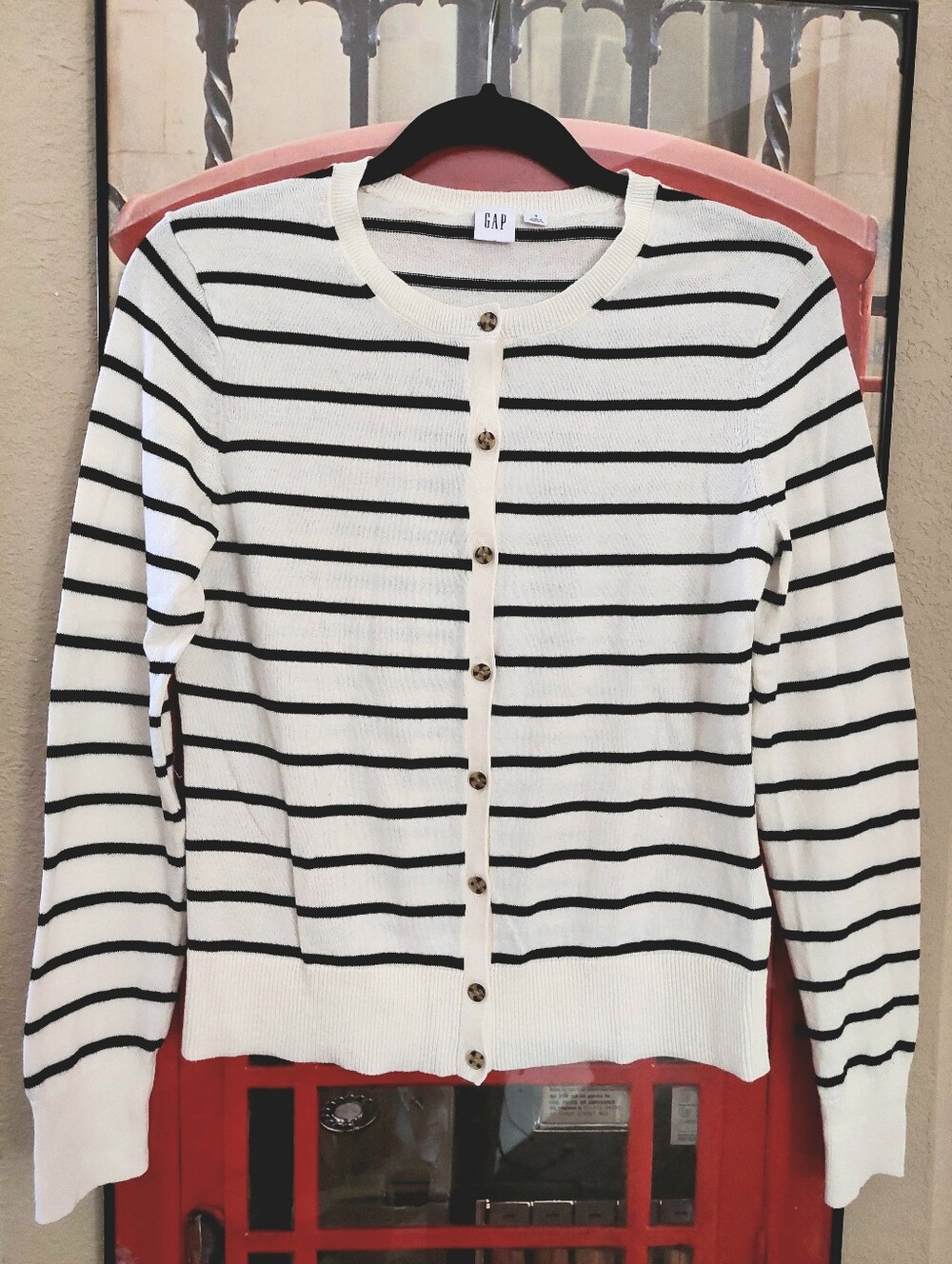 Gap Black & White Stripe Long Sleeve Crew Neck Cardigan Size S - Picture 3 of 13
